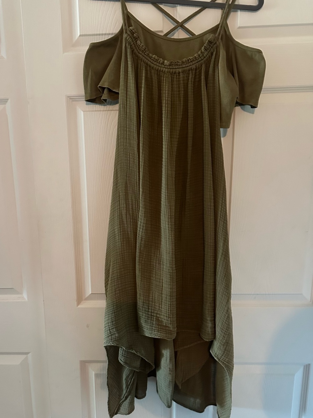 Anthropologie Daily Practic Two Piece Olive Green Cold-Shoulder Midi Dress Large